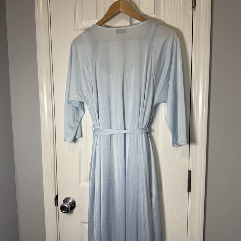 Shadowline Gown & Robe Set Blue Floral Embroidered Trim Womens Size Small VTG - Picture 5 of 7